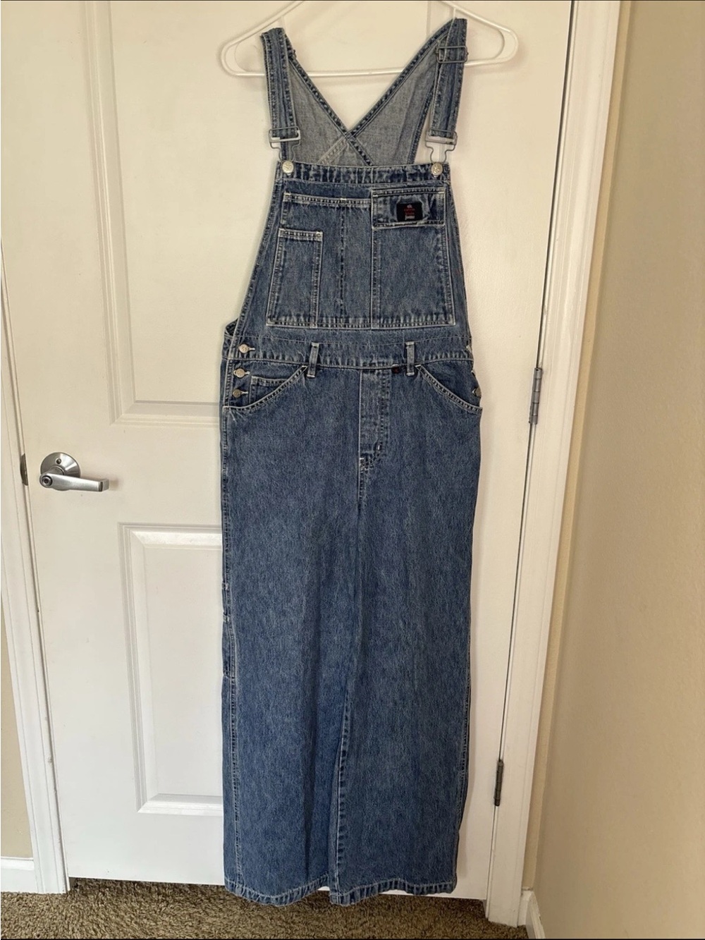 Vintage Calvin Klein Overalls Womens Medium Blue Jean Bib Cargo Denim Baggy Y2K